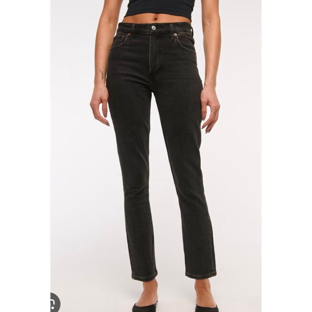Abercrombie & Fitch the high rise skinny curvy black wash jeans 6 short